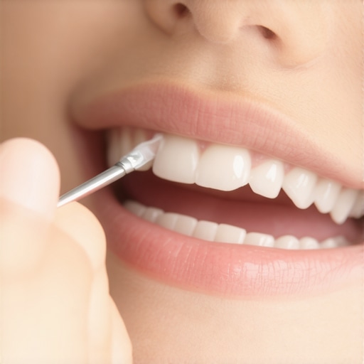 A dentist applying fluoride varnish to a child's teeth to treat white spots