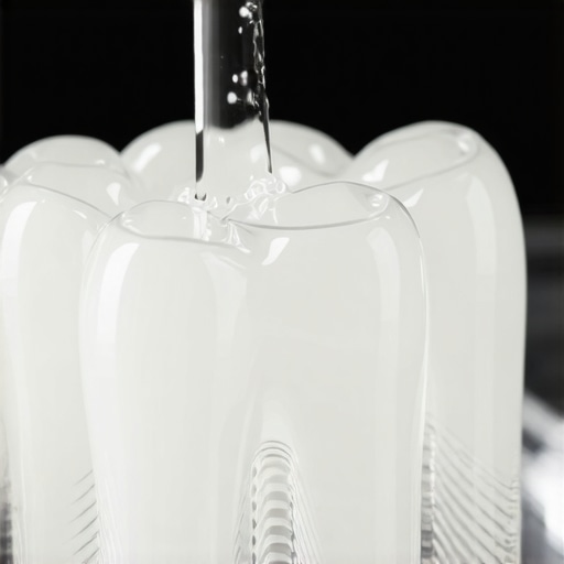 Close up of a person rinsing a clear Invisalign tray under water to demonstrate gentle cleaning techniques.