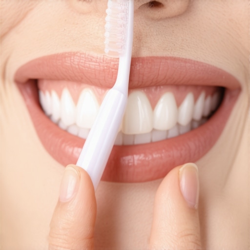 A demonstration of the gentle two-finger grip on a toothbrush to prevent gum recession.