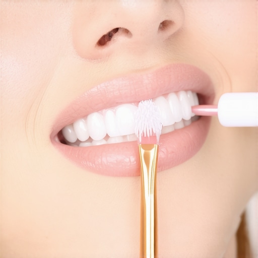 Proper technique for cleaning the back of teeth An end-tufted brush cleaning the lingual surfaces of human teeth to remove coffee stains.