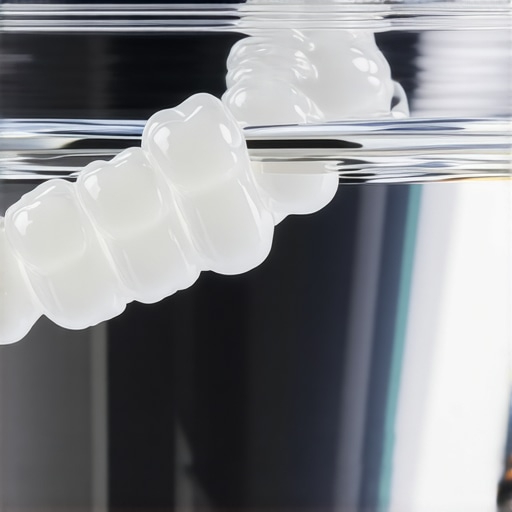 Properly Soaking Clear Aligners Invisalign trays soaking in a glass of water with a cleaning tablet to maintain freshness and eliminate odors