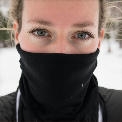 Protecting Teeth from Cold Air While Running A runner using a neck gaiter to warm the air and protect sensitive teeth from winter wind.