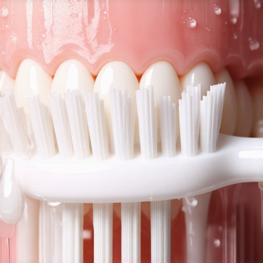 Close-up of a soft toothbrush cleaning sensitive gum tissue gently