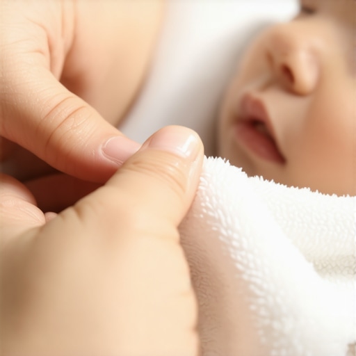 Soothing a Toddler's Teething Gums with a Cold Washcloth Parent massaging a toddler's swollen molar gums using a chilled washcloth for pain relief.