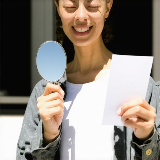 Testing tooth shade in natural light A person comparing their tooth shade to white paper in natural outdoor lighting