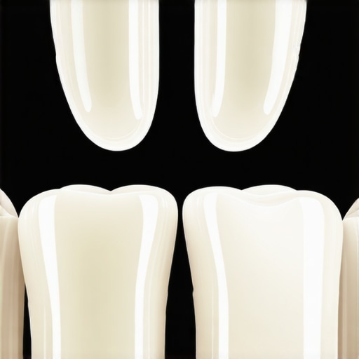 Macro view of light passing through the translucent edge of a dental crown to mimic natural enamel