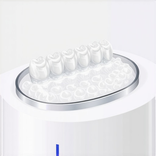 An ultrasonic cleaning device cleaning clear aligners with water bubbles.
