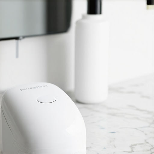 High-tech ultrasonic cleaner used for maintaining clear aligners on a bathroom counter.