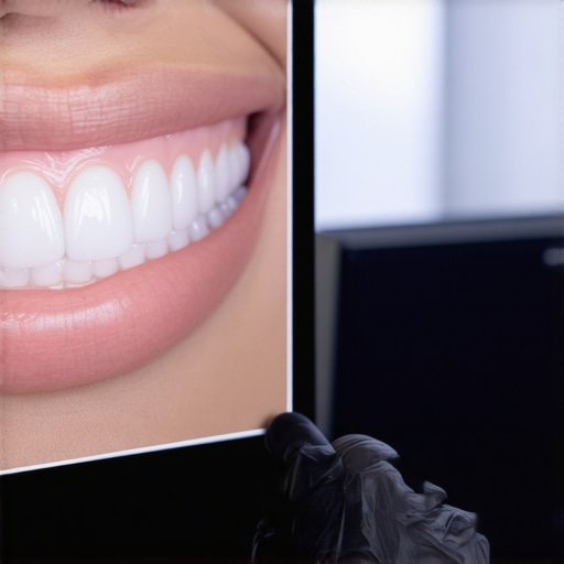 Dentist explaining tooth translucency and enamel thickness using a digital screen